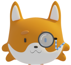 illustration d'une tête de renard en 3D portant un monocle