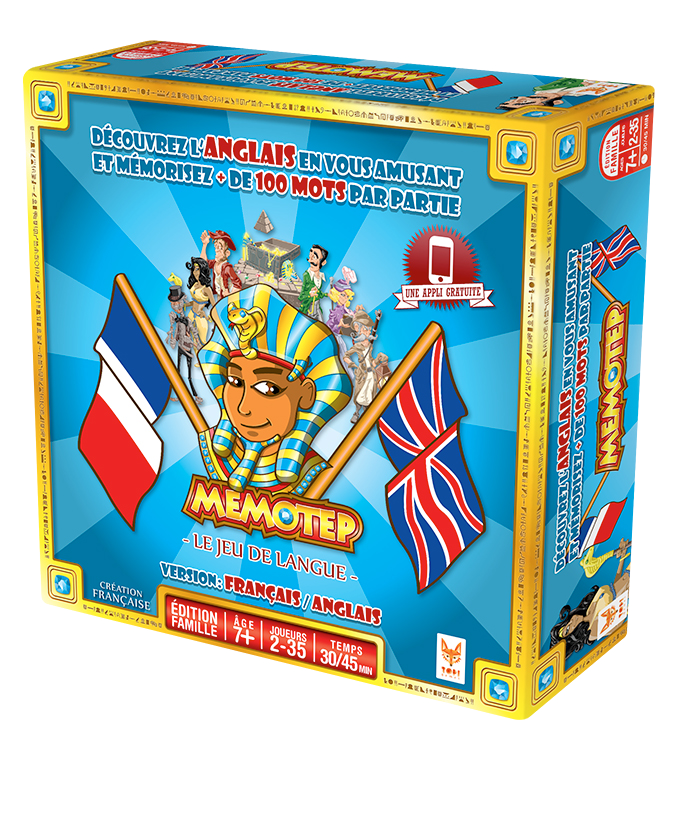 boite de jeu memotep célèbre jeu de langues créé par topi games