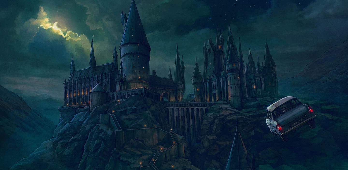 Dessin du château de Poudlard dans Harry Potter à la tombée de la nuit