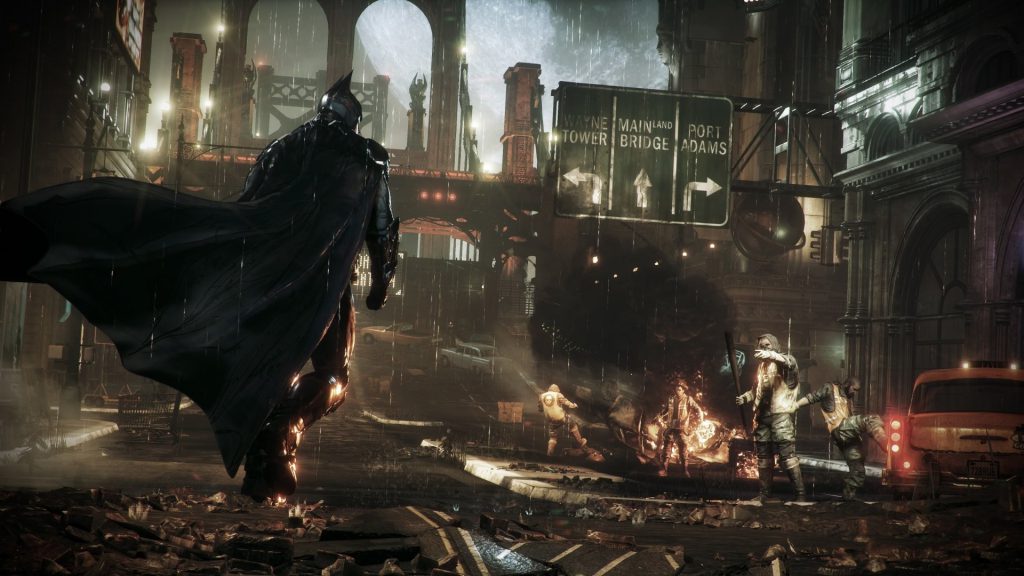 Image de Batman dans une rue chaotique